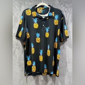 Chubbies Polo Shirt Mens Large Black Pineapple Print Stretch Golf Party Vibes